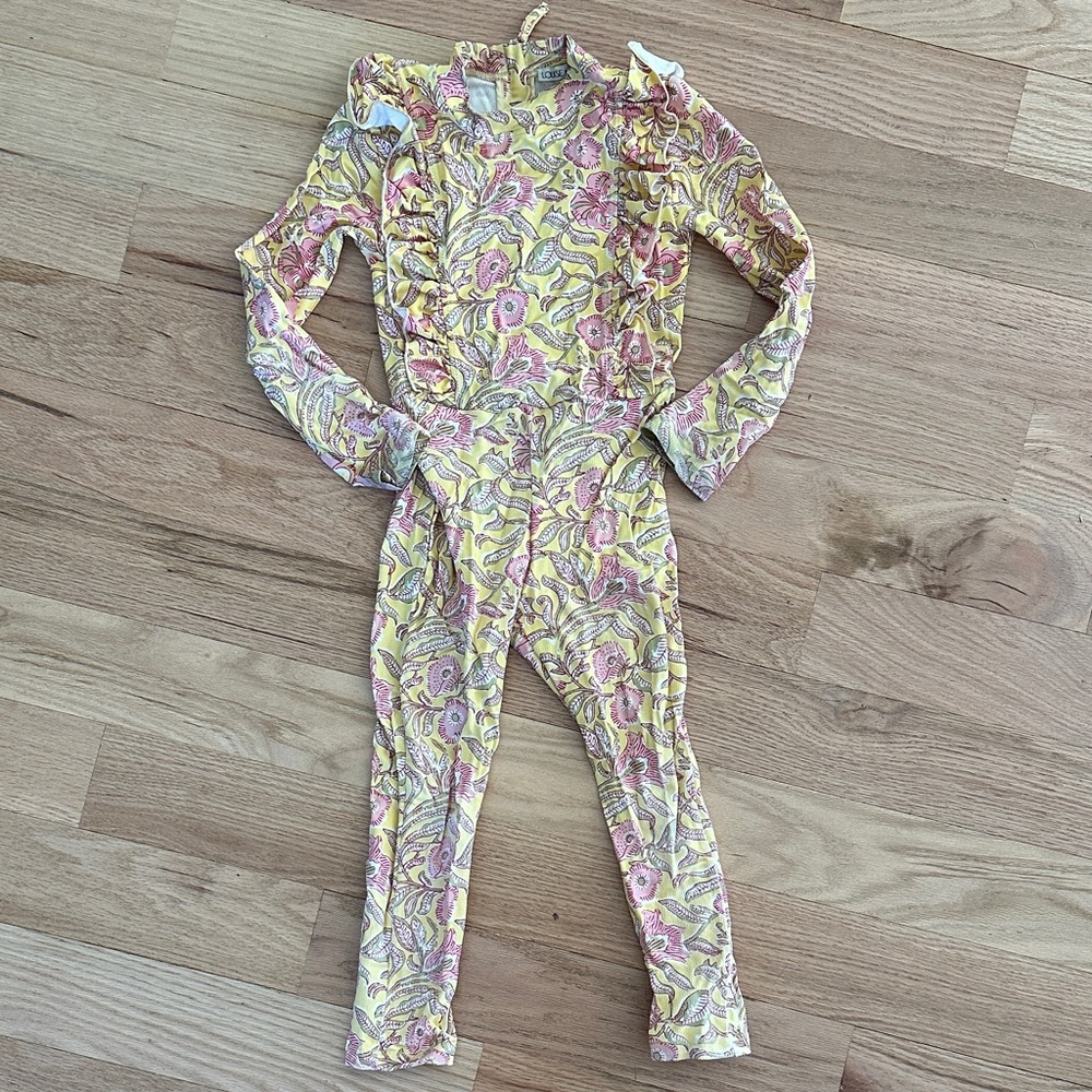 Louise Misha long sleeve Linette yellow floral rashguard bathing suit girls sz 4